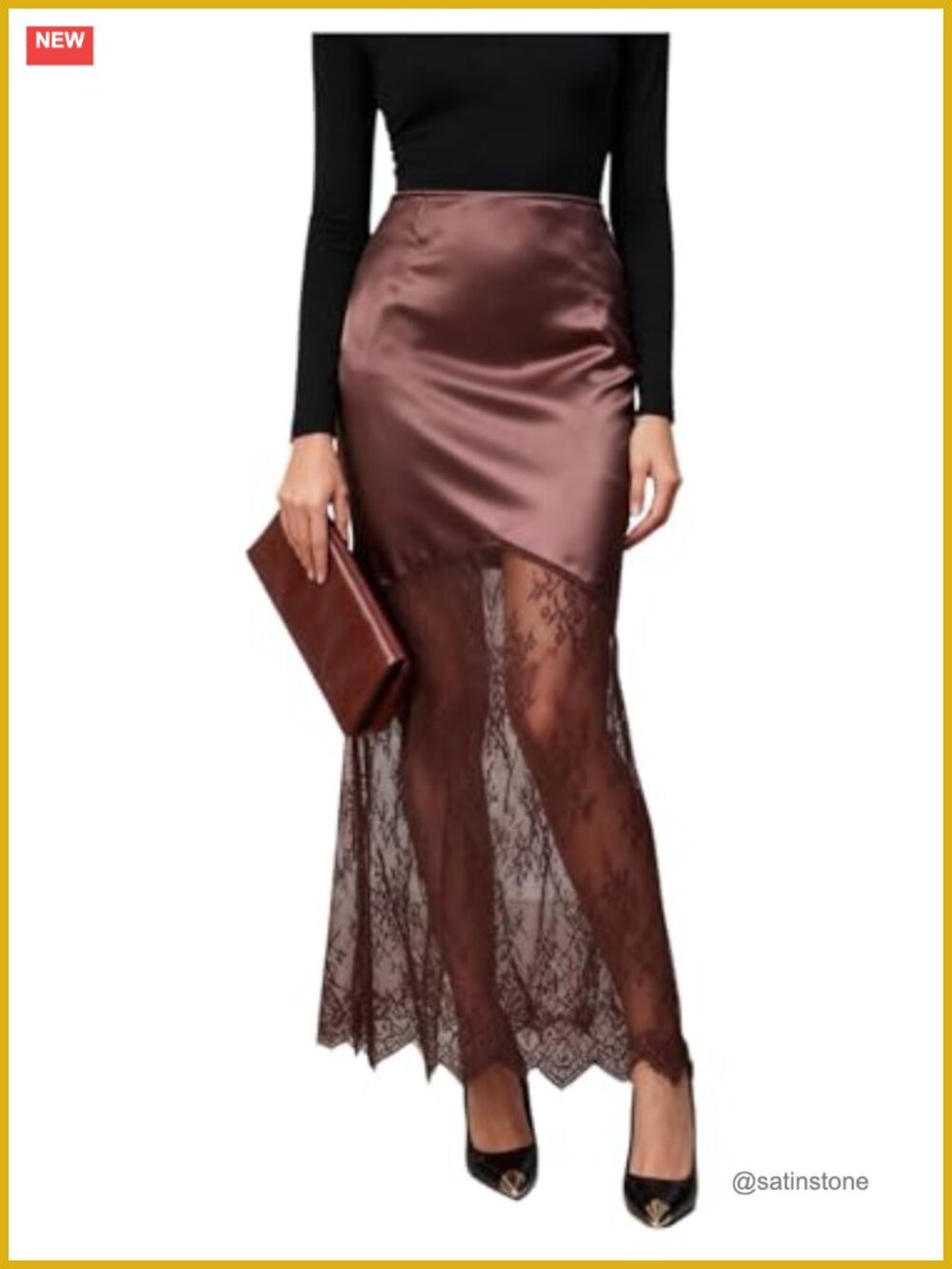 Women's Lace Satin Maxi Skirt High Waist Elegant Party Fishtail